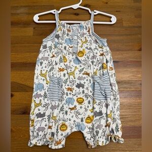 Mud Pie White Baby Romper with Blue and Yellow Animal Print